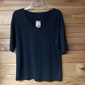 Mirol Charcoal Gray V-Neck Women's Top Short Sleeve Size L